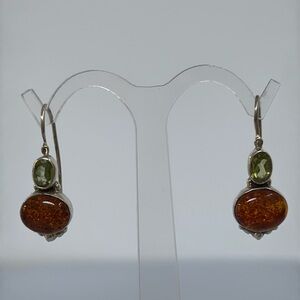 amber jade stone 925 silver earrings